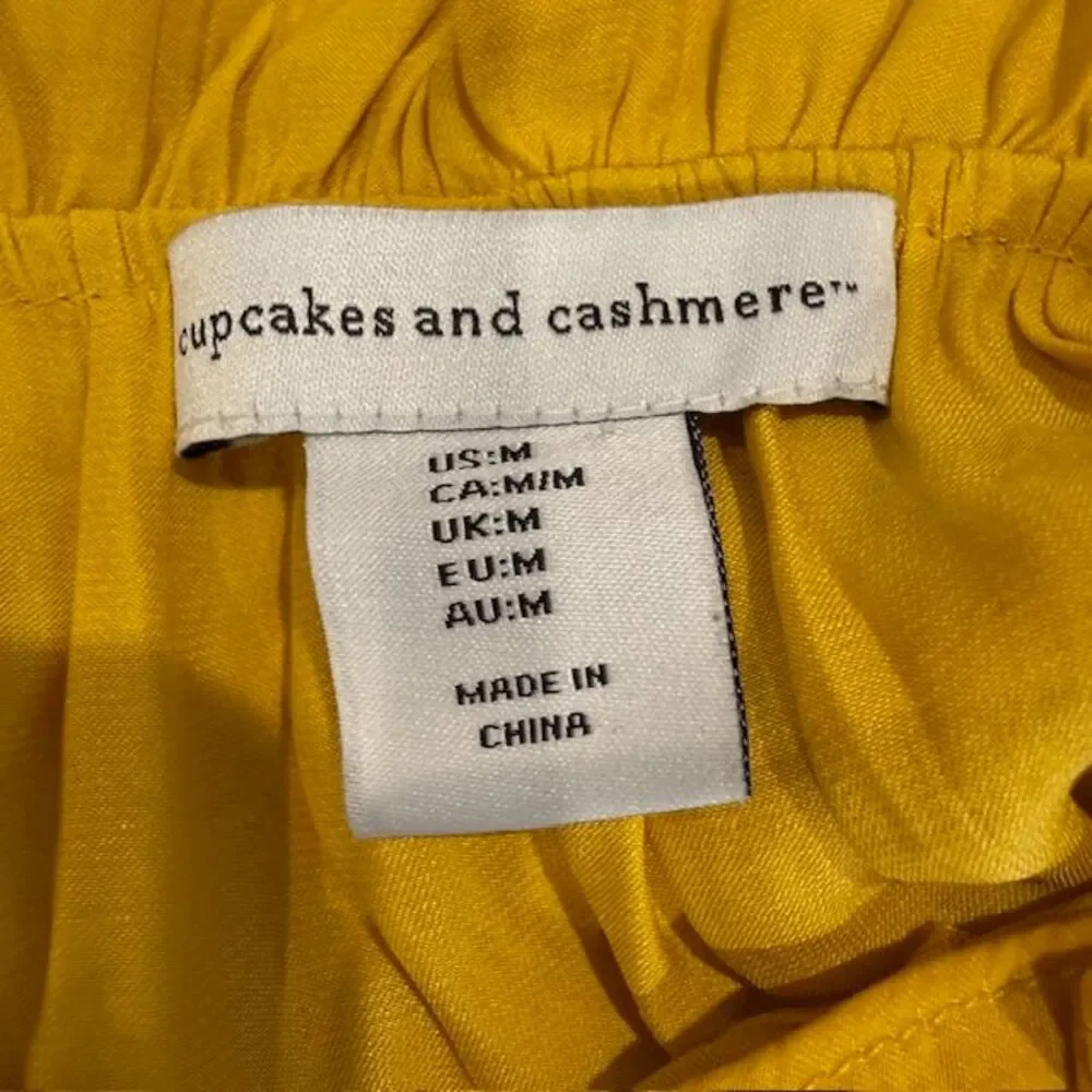 Cupcakes and Cashmere Gold Sleeveless Blouse Ruffle Detail Tie Neck Size Medium - Picture 5 of 10